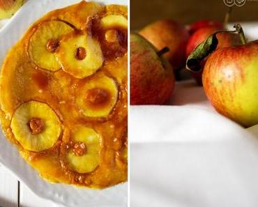 {Herbst} von Hirse und Apfel-Karamell-Pfannkuchen