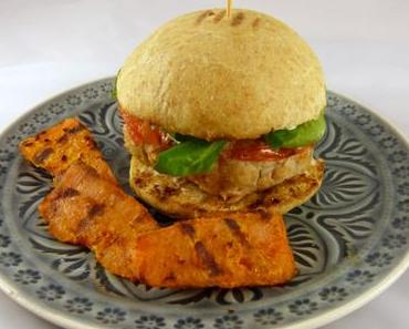 Lachsburger mit Süßkartoffelecken – und ein Pfannentest