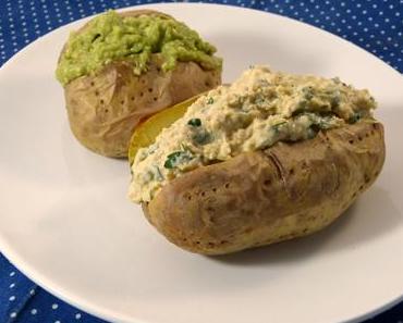 Ofenkartoffeln mit Guacamole und Kichererbsencreme
