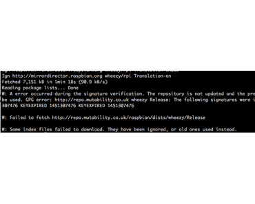 Was ist zu tun, wenn auf einem Raspberry Pi bei apt-get update der folgende Fehler erscheint: „GPG error: http://repo.mutability.co.uk wheezy Release: The following signatures were invalid: KEYEXPIRED“