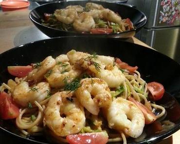 Rezept – Vollkorn-Gemüse-Spaghetti mit Scampis