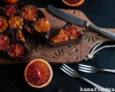 Upside Down Kuchen mit Blutorangen, Schokolade und Ricotta