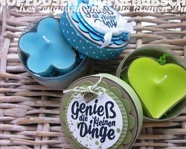 Knopfdose/ Buttondose recycled als Goodie mit Kerzeninhalt