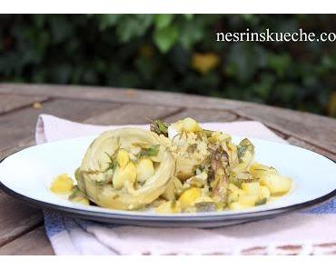 Frühlingseintopf mit Artischocken und grüner Spargel