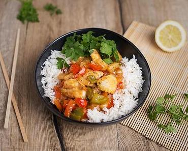 Hühnchen süß-sauer mit Reis