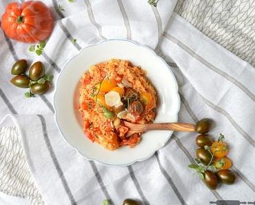 Ziegenfrischkäse Risotto mit bunten Tomaten der Saison / creamy Goat Cheese Risotto with Tomatoes