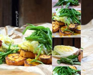 Orange Bratkartoffeln mit China - Chili- Kohl und Erbsenschottensalat...