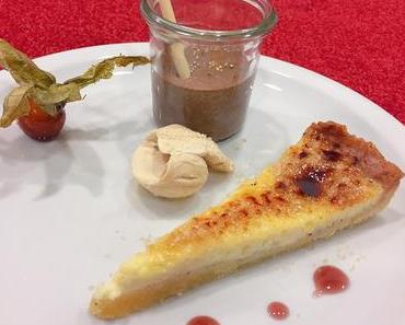 Tarte von der Crème Brûlée, Mousse au Chocolat und kandiertes Obst