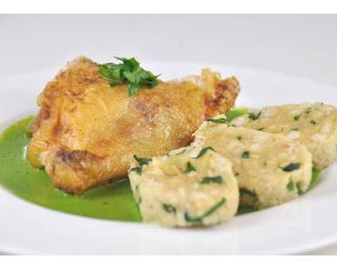 Huhn mit Bärlauchsauce und Bärlauchknödeln
