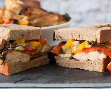 Hähnchensandwich mit Gemüse vom Blech