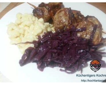 Rotkohl mit Filetspiess und Knöpfle