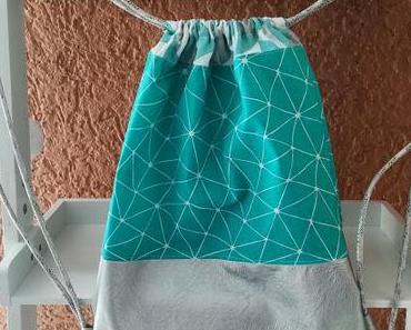 Turnbeutel selbst genäht - silber/türkis/weiß