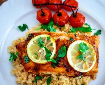 Harissa Lachs auf Prosecco Risotto