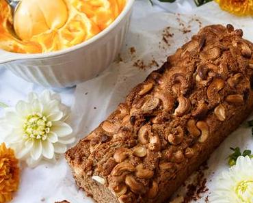 SONNTAGSKUCHEN-LIEBE DELUXE! Aromatischer Cashewnuss-Zimt-Kuchen mit cremigen Mango-Joghurt-Eis