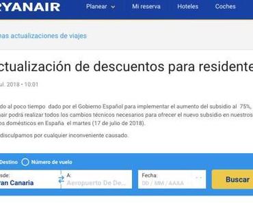 75% Residentenrabatt – nur nicht bei Ryanair