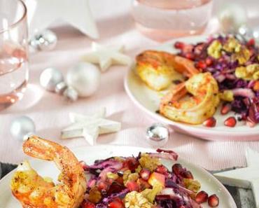 Winterkohlsalat mit gebratenen Garnelen in Vanillenussbutter – Vorspeise zum 1. Advent