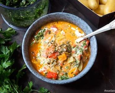 Kartoffelgulasch mit Ofenpaprika & Petersilienpesto