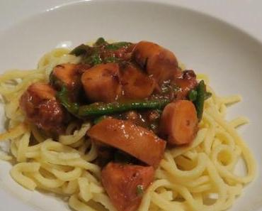 Pulpo in cremiger Sauce mit Zuckerschoten
