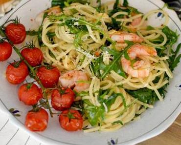 Spaghetti mit Garnelen und Rucola