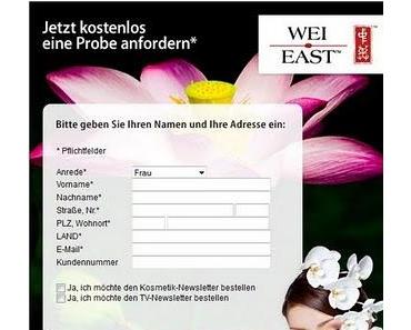 Kosmetikprobe von WEI EAST anfordern bei HSE24 auf Facebook