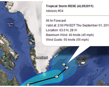 Gelangt IRENE als Sturm nach Grönland und Island?!
