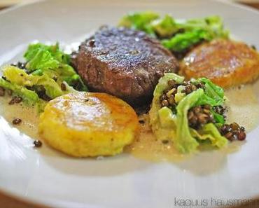 Kartoffelküche: Kartoffelplätzchen mit Linsen und Wirsing