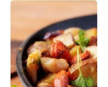 Geröstete Kartoffeln, Möhren, Topinambur mit Bohnen und Nüsse