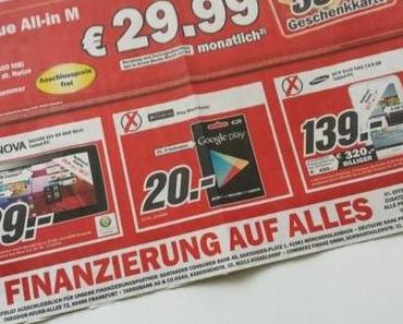 Google Play: 20 Prozent Rabatt auf Geschenkkarten bei Media Markt (nur NRW)