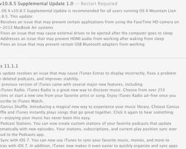 Apple veröffentlicht ergänzendes Update für 10.8.5 und iTunes 11.1.1