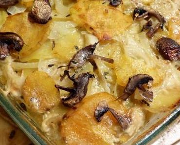 Kartoffelgratin mit Süßkartoffeln und Champignons