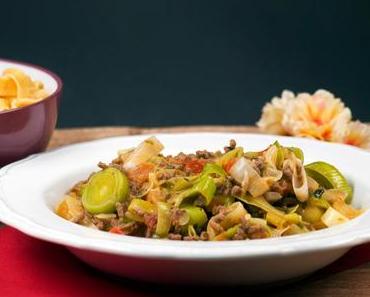 [Low Carb] Porreegemüse mit Hackfleisch und Tomaten