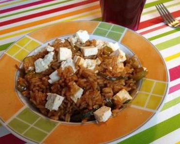 |Rezept| Zucchini-Reispfanne mit Feta und Pfefferschoten