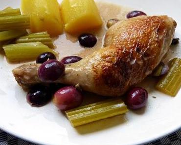 Hühnchen mit Verjus, Staudensellerie und Sahne