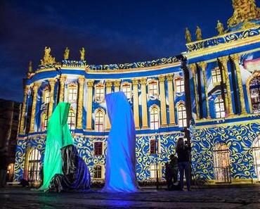 Festival of Lights Berlin Guardians of Time timekeepers by Manfred Kielnhofer  Humboldt University Faculty of Law contemporary fine arts sculpture 3D form
