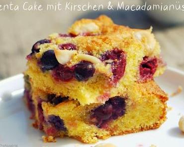 Polenta Cake mit Kirschen & Macadamianüssen