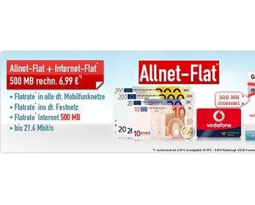 Mobilfunk Angebot: Vodafone Allnet Flat für 6.99 € mtl. Grundgebühr!