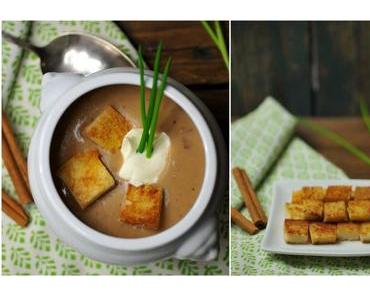Maronensuppe mit Portwein, Cognac und Zimtcroutons