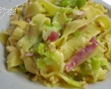 Porree-Schinken-Nudeln