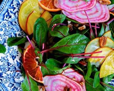 bunter Bete – Baby Mangold – Salat mit halbgetrockneten Blutorangen
