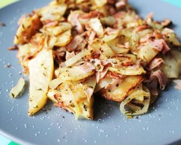 Kochen mit 3 Zutaten: Sellerie-Zwiebel-Schinken-Pfanne