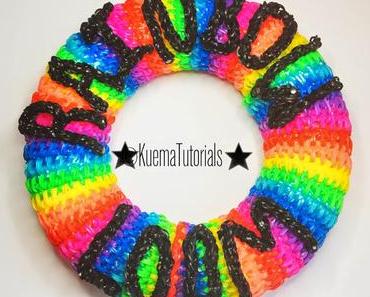 Rainbow Loom Styroporkranz - wreath umloomen