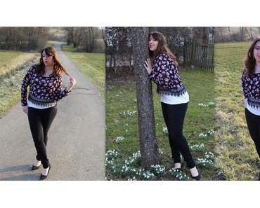 Frühlingsoutfit mit blumigem Oberteil