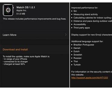 Apple Watch: Update auf Watch OS 1.0.1 veröffentlicht